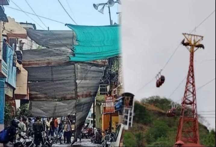 तेज हवा आंधी से सडक़ पर आ गिरा पतरे का सेट, फिर पुली से उतारा रोपवे का तार