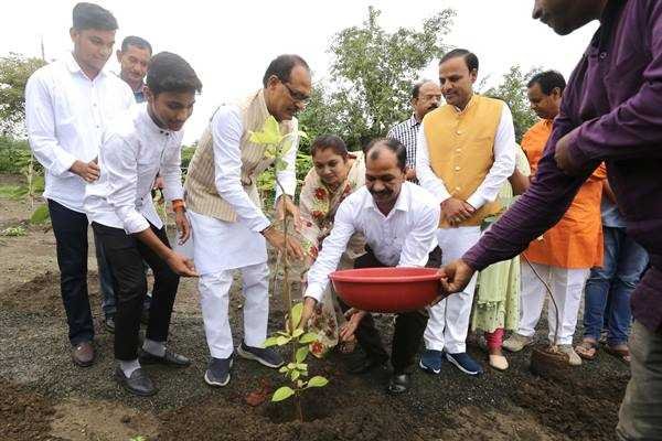 मुख्यमंत्री श्री चौहान ने पीपल, हरसिंगार और कदम्ब के पौधे रोपे