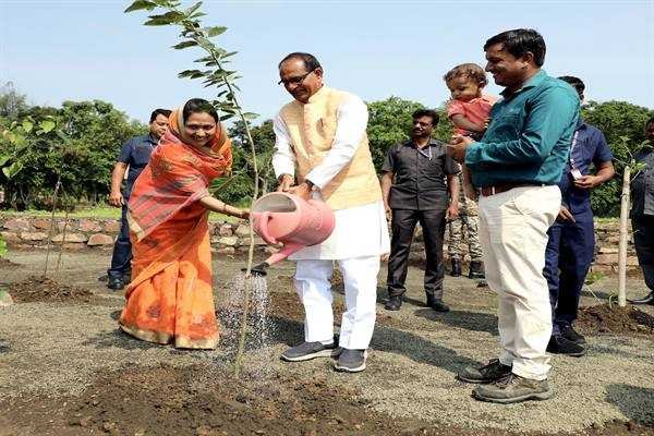 मुख्यमंत्री श्री चौहान ने पीपल, करंज और गुलमोहर के पौधे रोपे