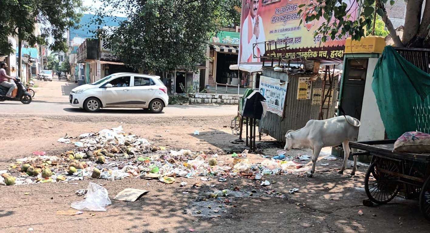 हड़ताल के पहले दिन नगर में फैला कचरा