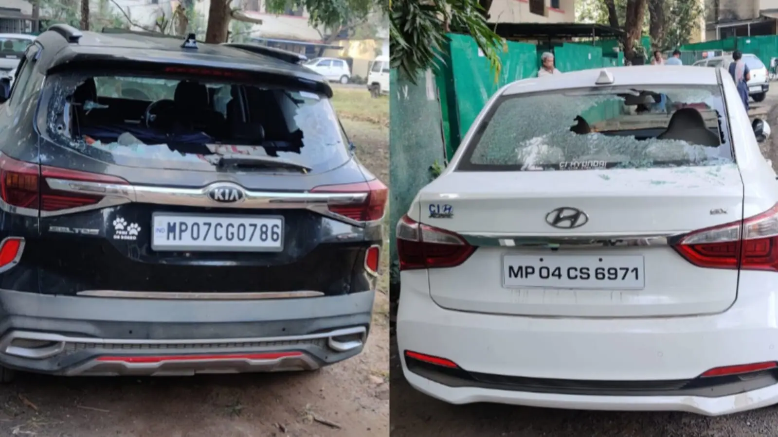 बेख़ौफ़ बदमाशों ने सरकारी आवासों के बाहर खड़ी महंगी कारों में की तोड़फोड़