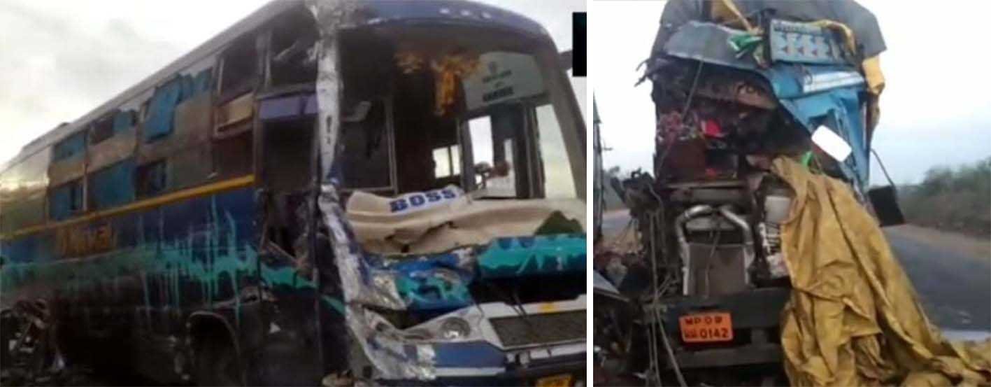 इंदौर-इच्छापुर हाईवे पर बस और ट्रक की आमने-सामने भिड़ंत