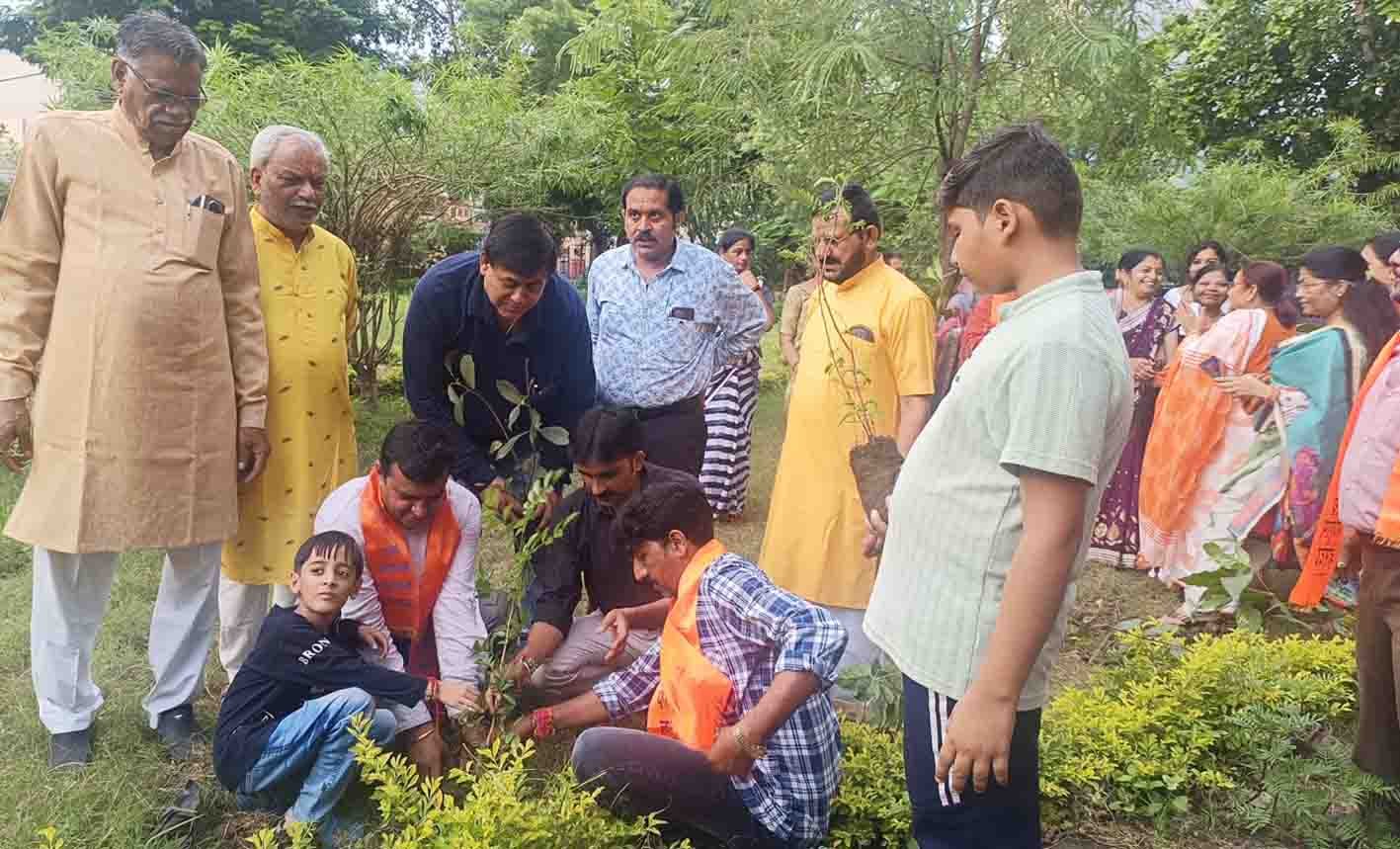 सर्वब्राह्मण समाज ने मंदिर परिसर में किया  पौधरोपण  