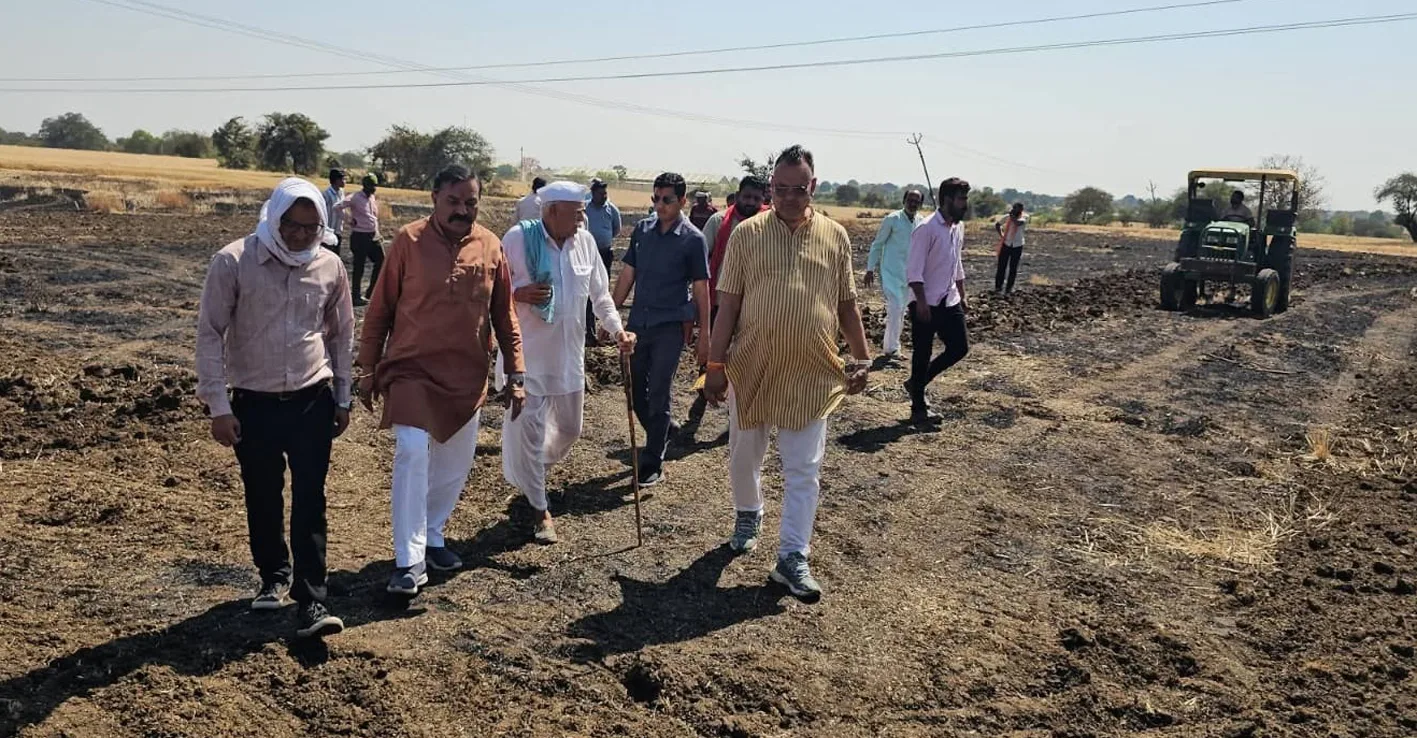 रोलगांव-कमताड़ा के बीच गेहूं की फसल में लगी आग